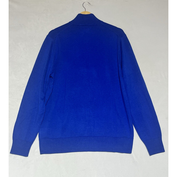 Brooks Brothers Supima Cotton Pullover Sweater Mens Large Blue Mock Neck 1/4 Zip - Picture 2 of 13